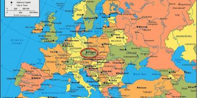 Carte de l'europe montrant prague