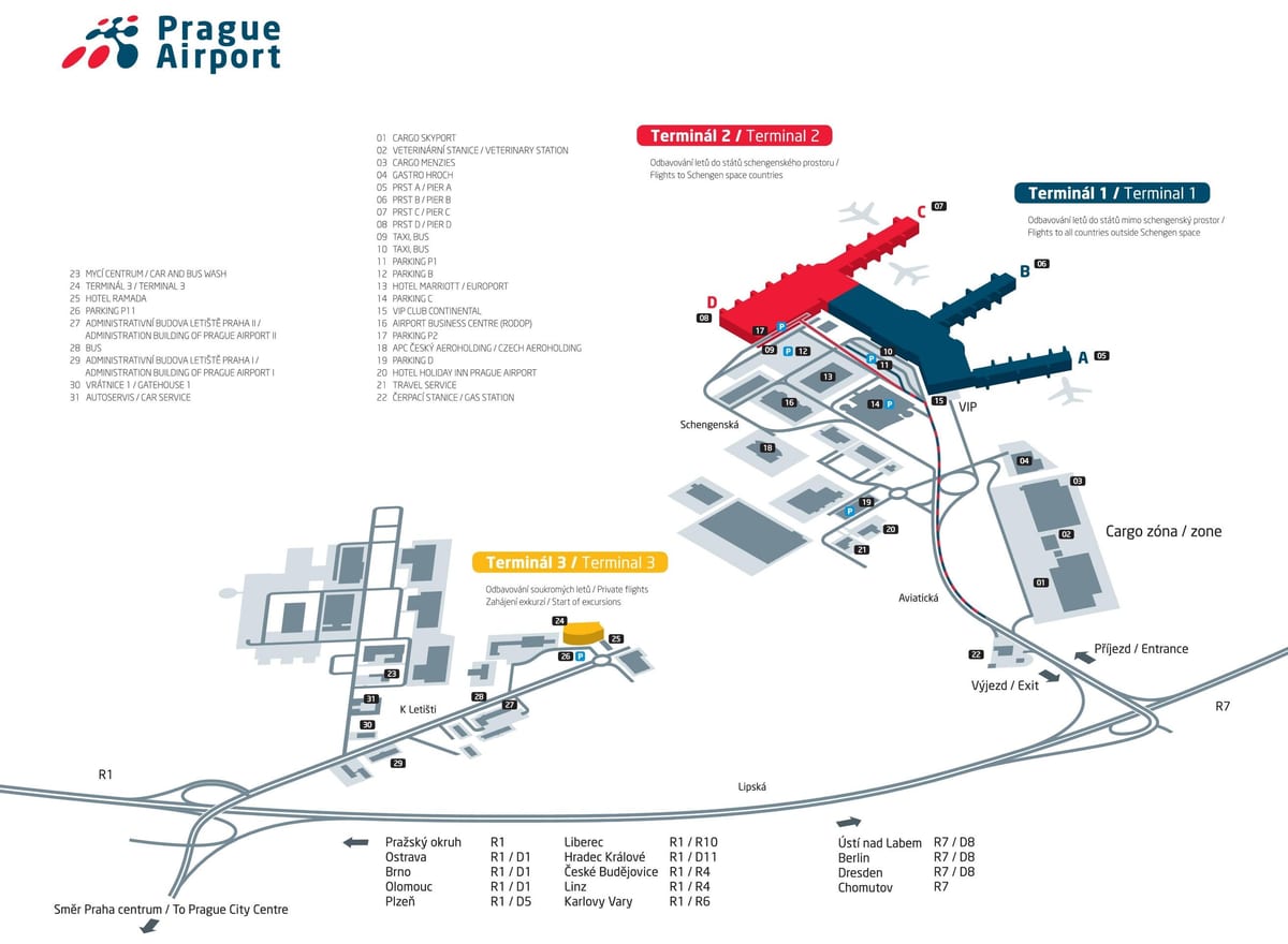 l'aéroport de prague terminal carte
