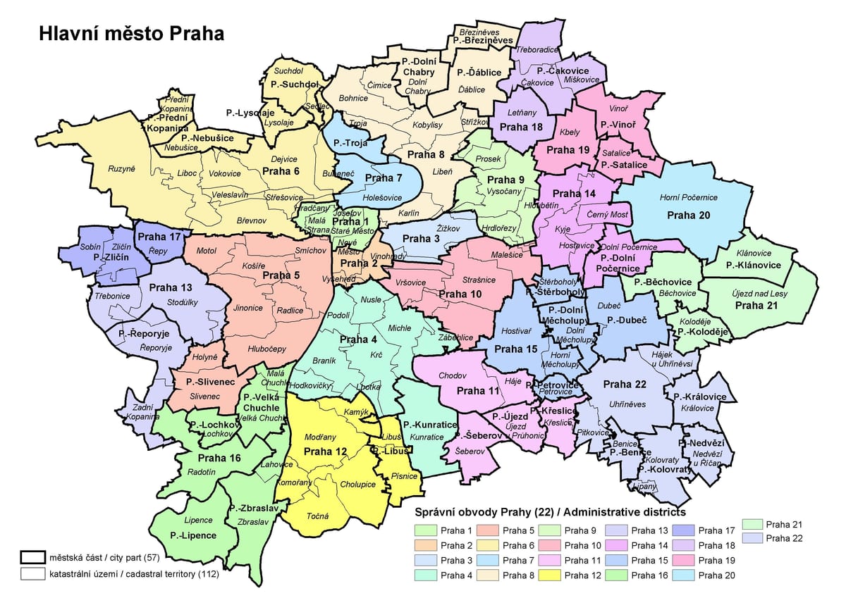la carte de prague, et les régions avoisinantes