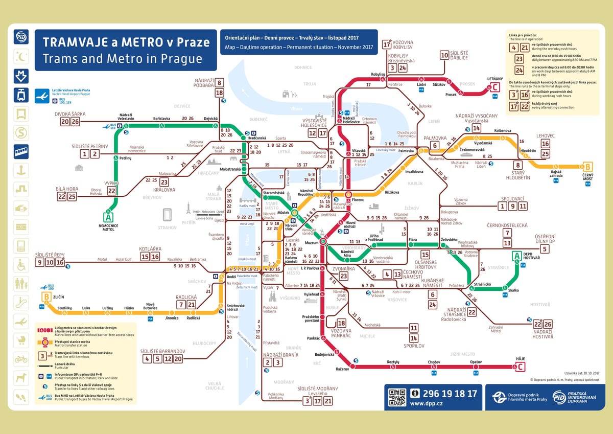 prague, de tramway et de métro de la carte
