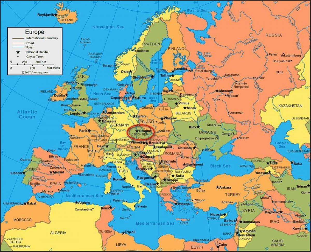 carte de l'europe montrant prague