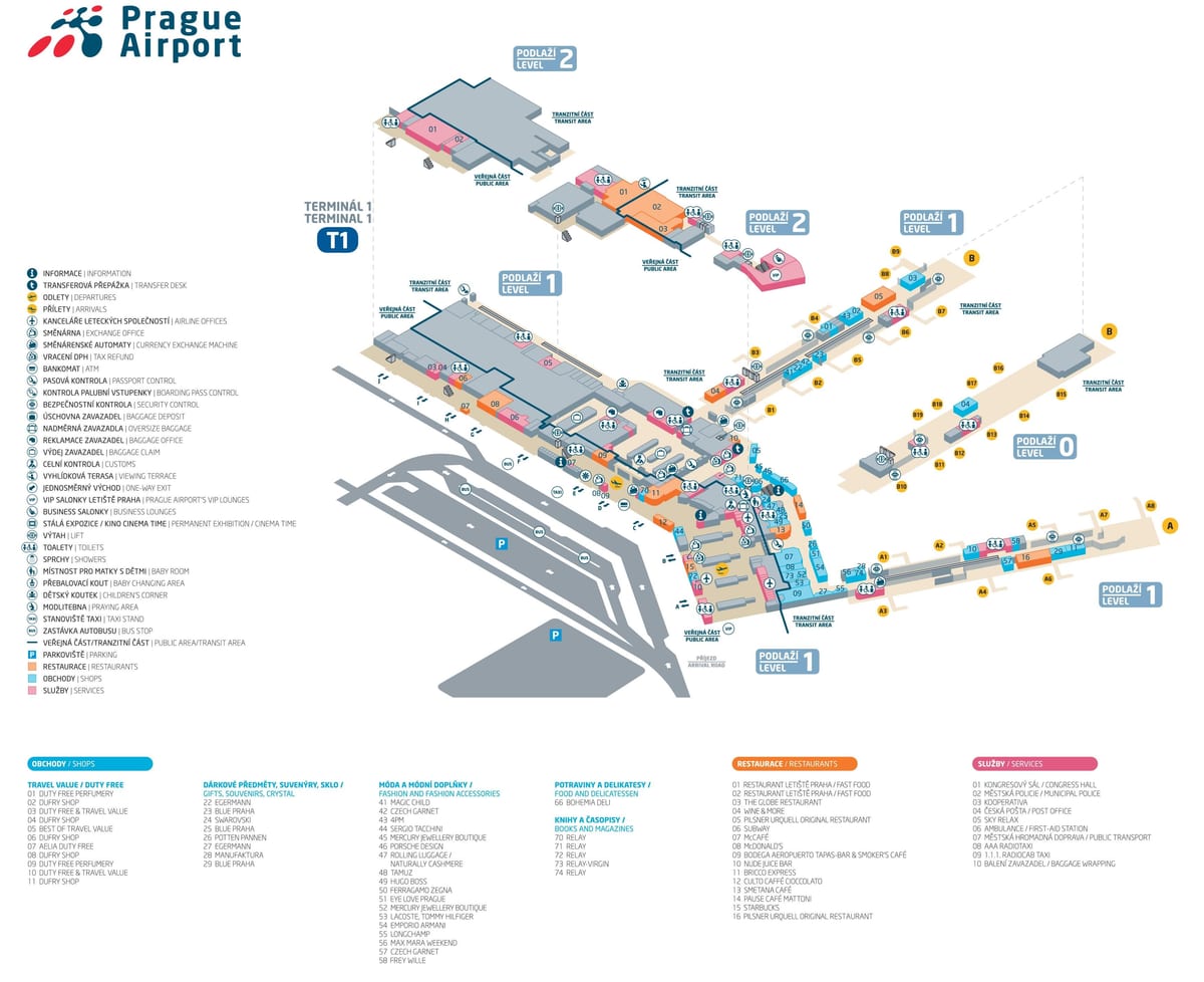 le terminal 1 de l'aéroport de prague carte