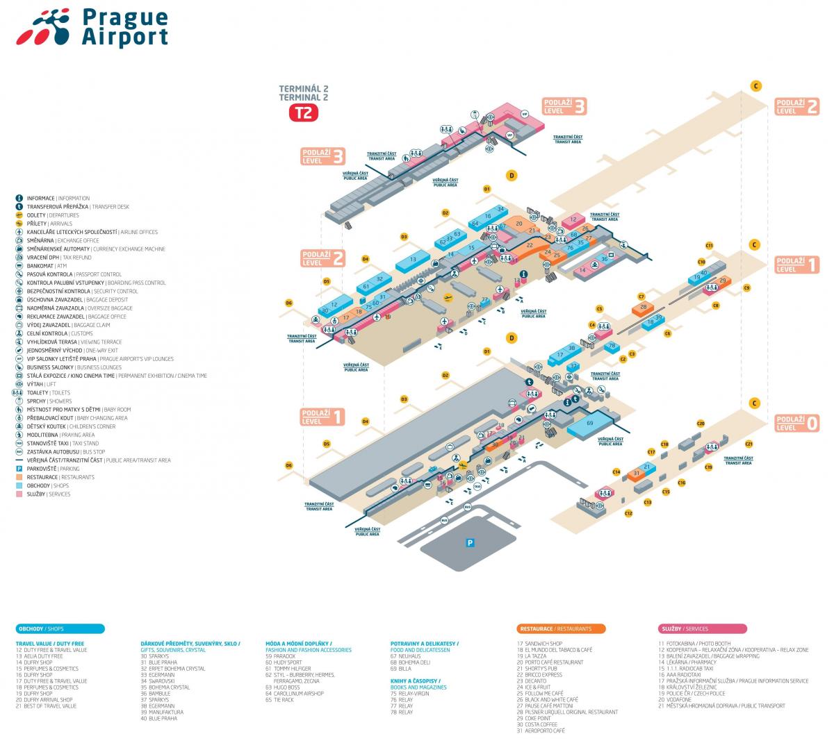 la carte de prague terminal 2 de l'aéroport
